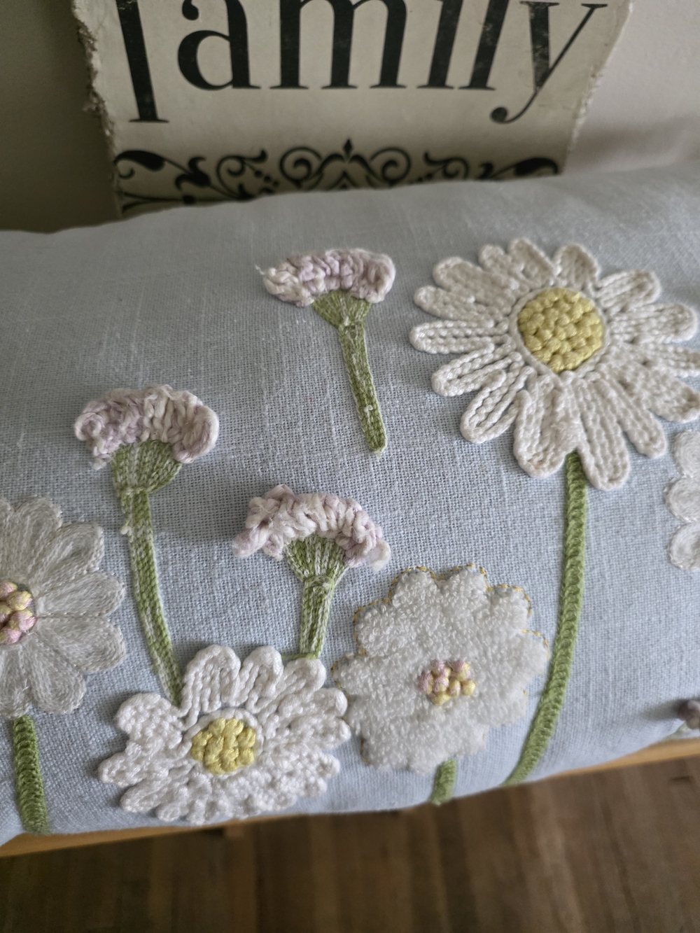 T.J.Maxx Light Blue Floral Embroidered Decorative Pillow - Picture 8 of 14